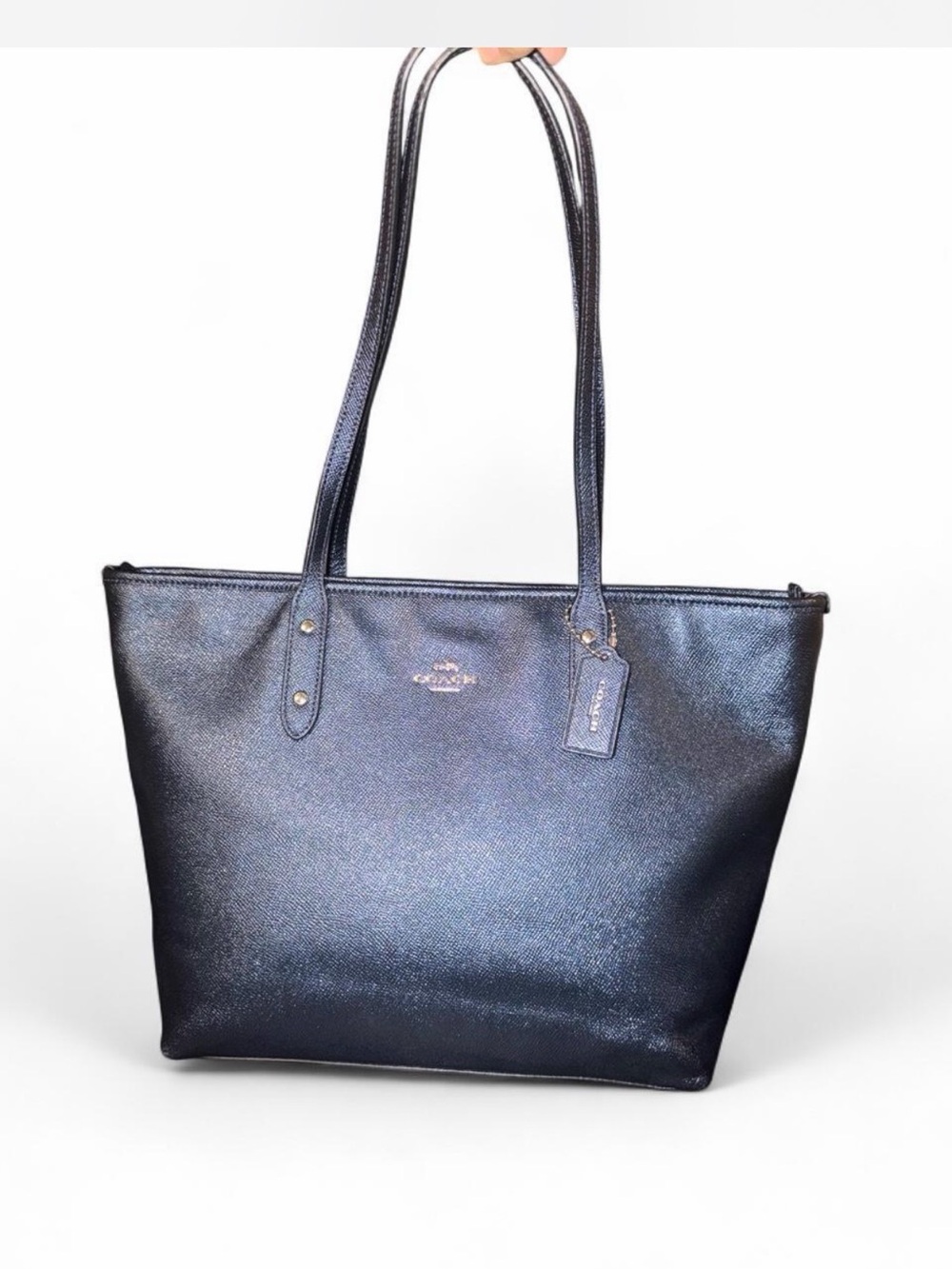 Iridescent Blue-Black Coach City Zip-Top Tote